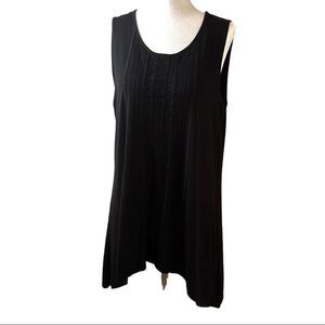 𝅺adrianna Papell black sleeveless tunic sharkbite hem embroidered detail Large